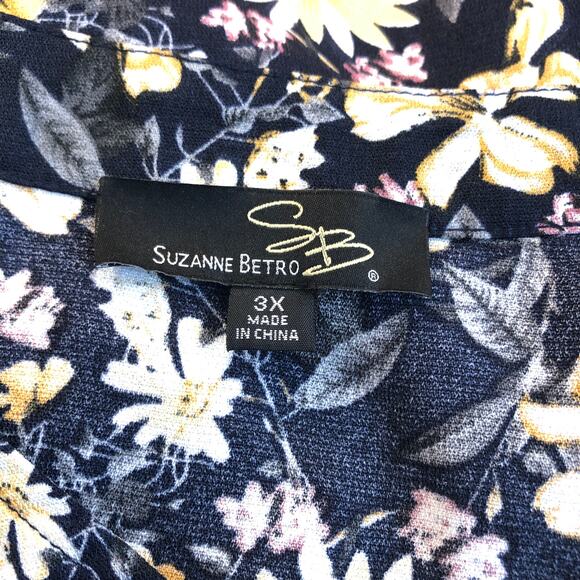 Suzanne Betro Chiffon Blouse V Neck Flounce Bell Sleeves Daisy Floral Size 3X - Picture 4 of 9